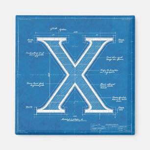 Imã Monograma de Letra X em Blueprint