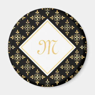 Imã Monograma de luxo Preto e Dourado Quatre Floral