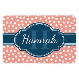 Ímã Monograma de Marinho de Padrão Branco Cor-de-Rosa