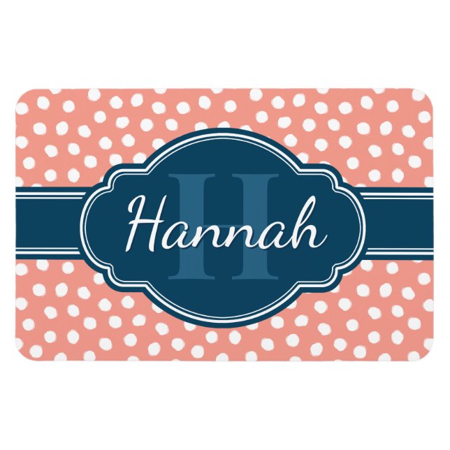 Ímã Monograma de Marinho de Padrão Branco Cor-de-Rosa (Horizontal)