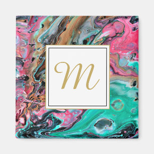 Imã Monograma de mármore rosa e verde
