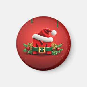 Imã Monograma de Natal Personalizado M com Chapéu de P
