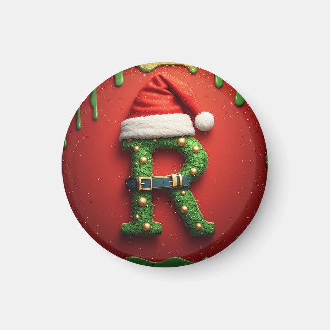 Imã Monograma de Natal R com Chapéu de Papai Noel – Pr (Frente)