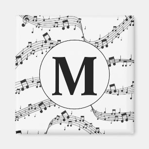 Imã Monograma de Nota de Música Preta e Branca