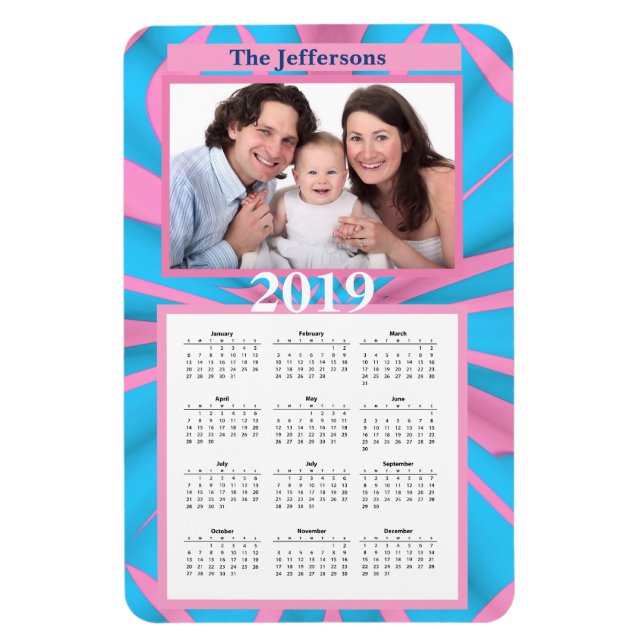 Ímã Monograma de padrão de Abstrato azul e rosa modern (Vertical)