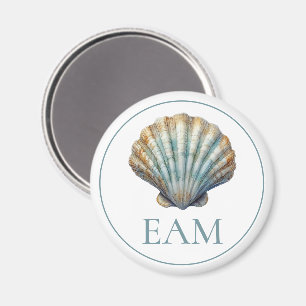 Imã Monograma de Seashell de Azul Costeiro