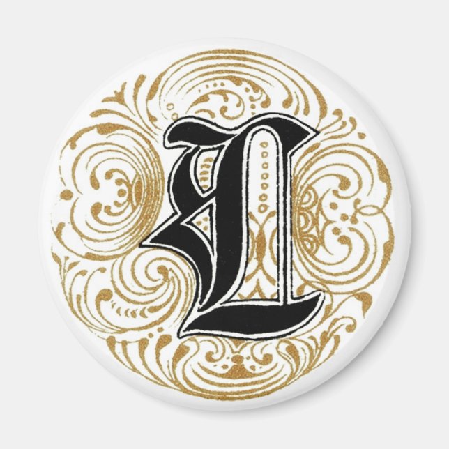 Imã Monograma de Vintage "L" em Dourado (Frente)