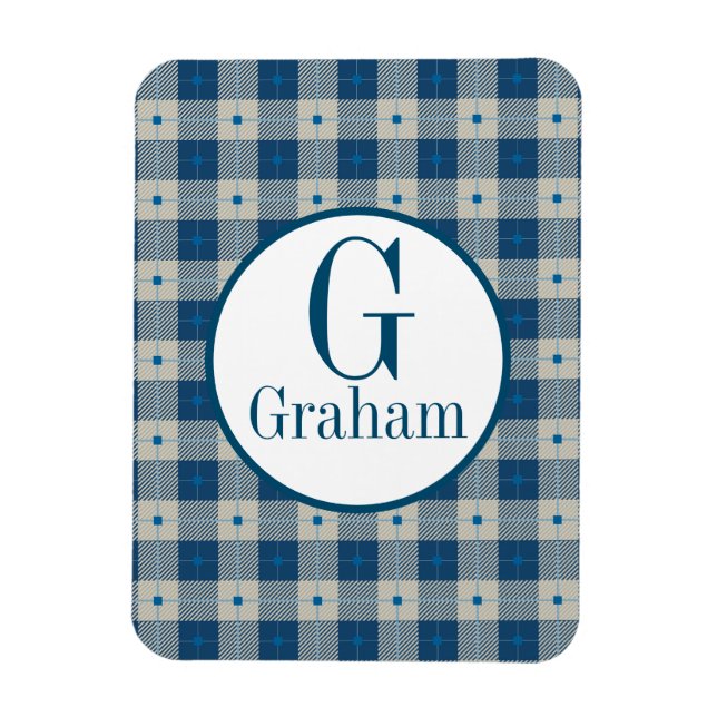 Ímã Monograma de Xadrez de Lodge Azul Personalizado (Vertical)