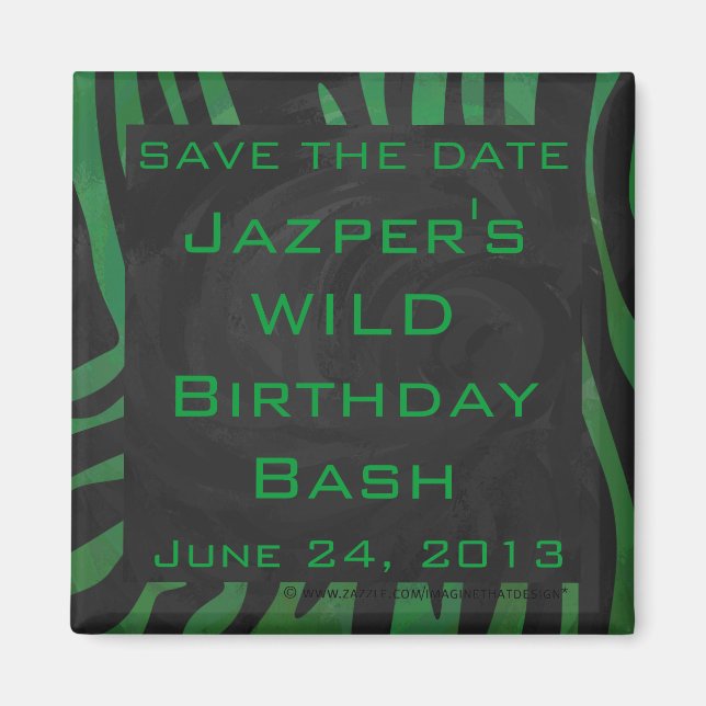 Imã Monograma de Zebra Preto e Verde Estampado (Frente)