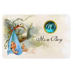 Ímã MONOGRAMA DO CHÁ DO STORY BABY BOY, branco