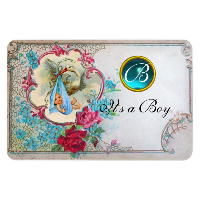Ímã MONOGRAMA DO CHÁ DO STORY BABY BOY, branco (Horizontal)