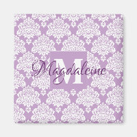 Monograma do Damasco Roxo de lavanda com Magnet Na