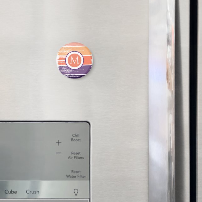 Imã Monograma do Traço Púrpura e Pincel de Coral (In Situ (Fridge))
