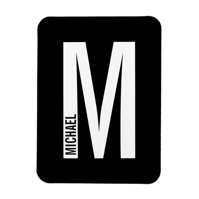 Ímã Monograma e Nome de Negrito Personalizado Moderno (Vertical)