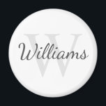 Imã Monograma e Nome Personalizados<br><div class="desc">Monograma Personalizado e Dif de Nome apresentam nome personalizado no estilo de fonte do script da cinza e monograma no estilo de fonte da cinza-luz como fundo,  em fundo branco. Perfeito como presente de feriado,  reunião familiar favorece e presente para qualquer ocasião especial.</div>