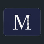 Ímã Monograma e Nome Personalizados Azul-marinho<br><div class="desc">Monograma Personalizado e Dif de Nome apresentam monograma personalizado e nome no estilo de fonte de serif clássico.</div>