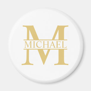 Imã Monograma e Nome Personalizados Branco e Dourado