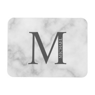 Ímã Monograma e Nome Personalizados do Marble Branco