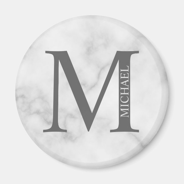 Imã Monograma e Nome Personalizados do Marble Branco (Frente)
