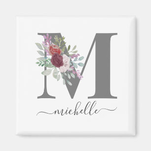 Imã Monograma Floral Moderno com Nome Inicial