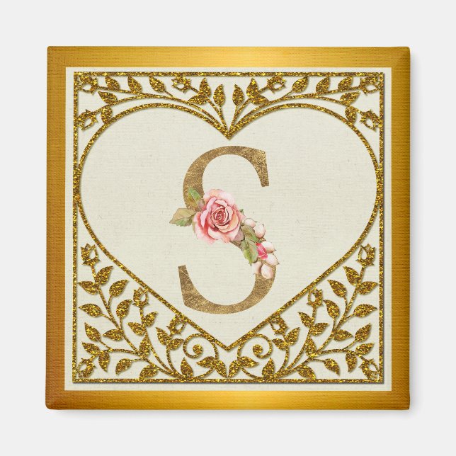 Imã Monograma Floral Personalizado, De A a Z (Frente)