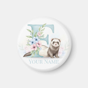 Imã Monograma Floral Personalizado 'F' com Furão Fofo
