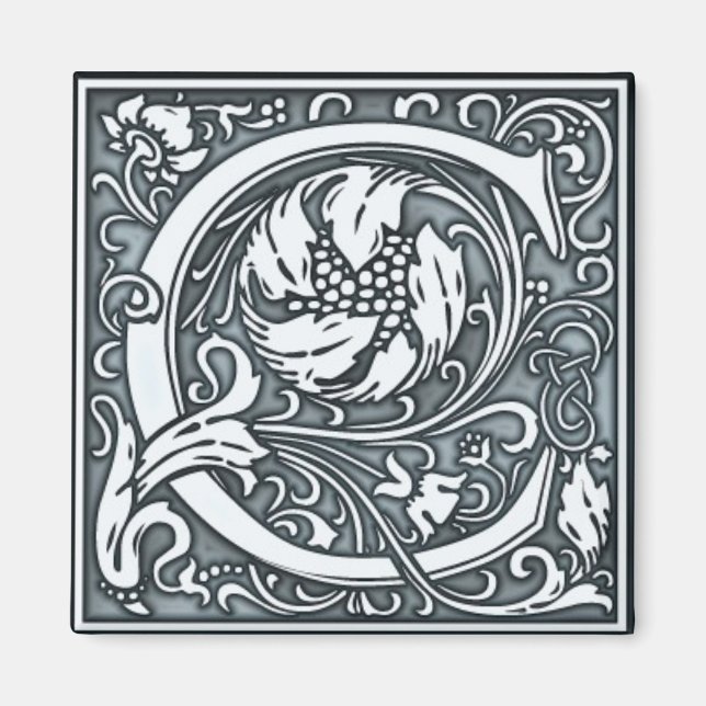 Imã monograma floreado de prata - C (Frente)