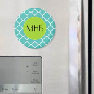 Imã Monograma - Forma Quatrefoil - Branco Azul