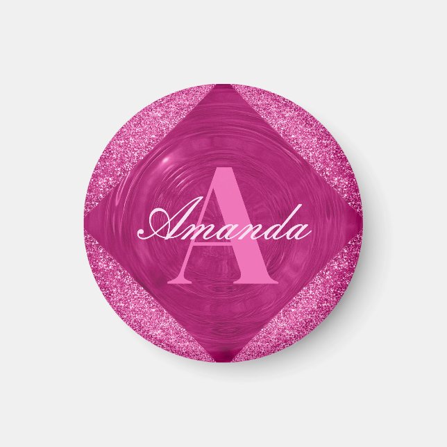 Imã Monograma Girílico Rosa Moderno (Frente)