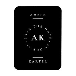 Ímã Monograma Minimalista Preto e Branco Salvar a Data