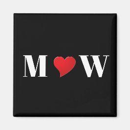 Imã Monograma moderno de casal personalizado de coraçã