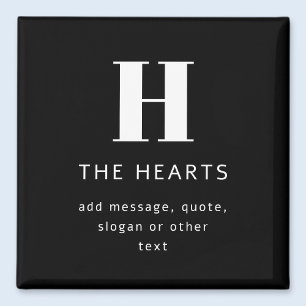 Imã Monograma Moderno Editável Nome & Mensagem   Preto