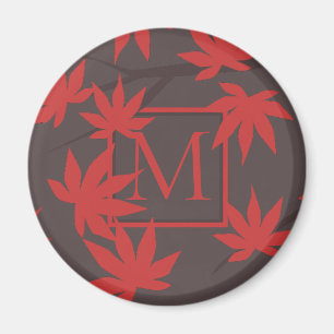 Imã Monograma Moderno Folha de Bordo Vermelho Cinza