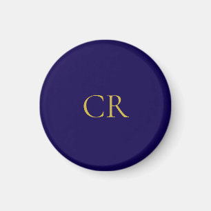 Imã Monograma Moderno Minimalista Cor Azul e Dourado 