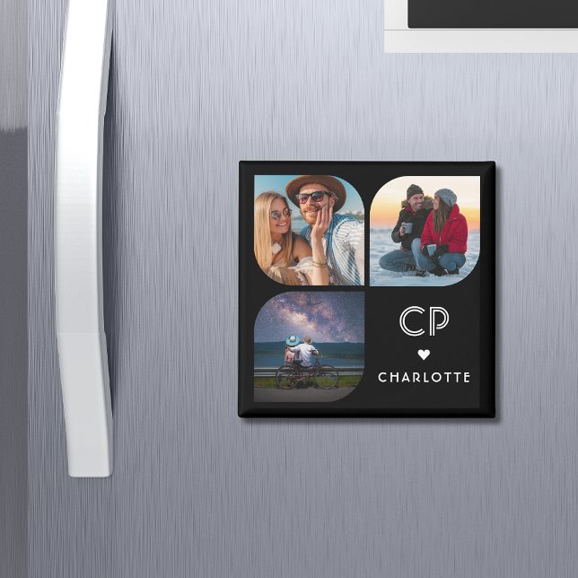 Imã Monograma Nome 3 Foto Moderna Tendência Simples (Criador carregado)