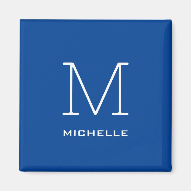 Imã Monograma Nome inicial Escuro Azul Único Minimalis (Frente)