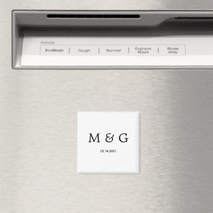 Imã Monograma Personalizado Data Clássico Branco Elega