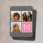 Ímã Monograma Personalizado de Colagem de Fotos do Ins<br><div class="desc">Cor-de-rosa moderno Pastel e Cinzas - Use 3 fotos quadradas para criar um presente exclusivo e pessoal. Ou você pode ficar com o filhote hipster e fazer uma moda. Se precisar ajustar as fotos,  clique na ferramenta personalizar para fazer alterações.</div>