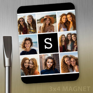 Ímã Monograma Personalizado de Colagem de Fotos em Pre