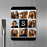 Ímã Monograma Personalizado de Colagem de Fotos em Pre<br><div class="desc">Você pode usar fotos do Instagram para este design. Use 8 fotos quadradas para criar um presente exclusivo e pessoal. Ou você pode ficar com o filhote hipster e fazer uma moda. Se precisar ajustar as fotos,  clique na ferramenta personalizar para fazer alterações.</div>