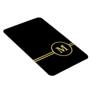 Ímã Monograma personalizado de ouro elegante a preto