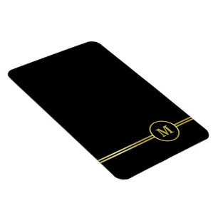 Ímã Monograma personalizado de ouro elegante a preto
