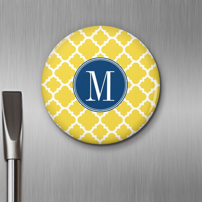 Imã Monograma Personalizado de Padrão de Quatrefoil Am (Personalized Fridge Magnet - Add Custom Text)