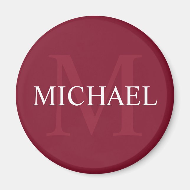 Imã Monograma Personalizado e Nome Vermelho Borgonha (Frente)