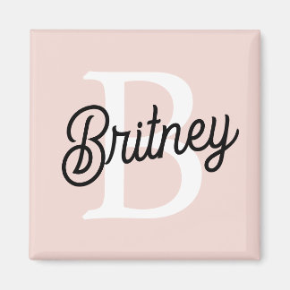 Imã Monograma Personalizado Moderno e Nome Pastel Rosa