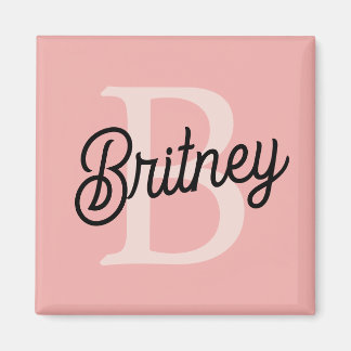 Imã Monograma Personalizado Moderno e Nome Pastel Rosa
