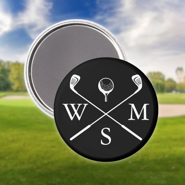 Imã Monograma Personalizado Preto e Branco (Custom Monogram Black And White Magnet)