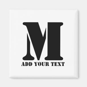 Imã Monograma Personalizado Preto Moderno Texto Person
