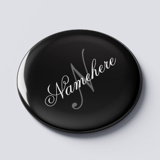 Imã Monograma Personalizado Único de Nomes Preto e Bra