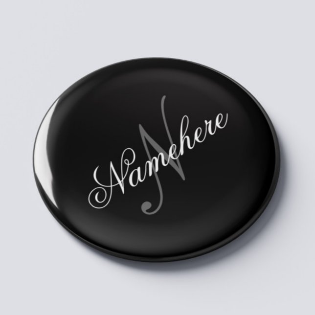 Imã Monograma Personalizado Único de Nomes Preto e Bra (Criador carregado)